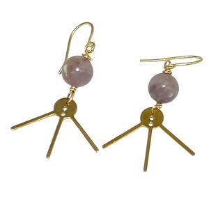 Hand Crafted Raw Brass & Lepidolite Earrings